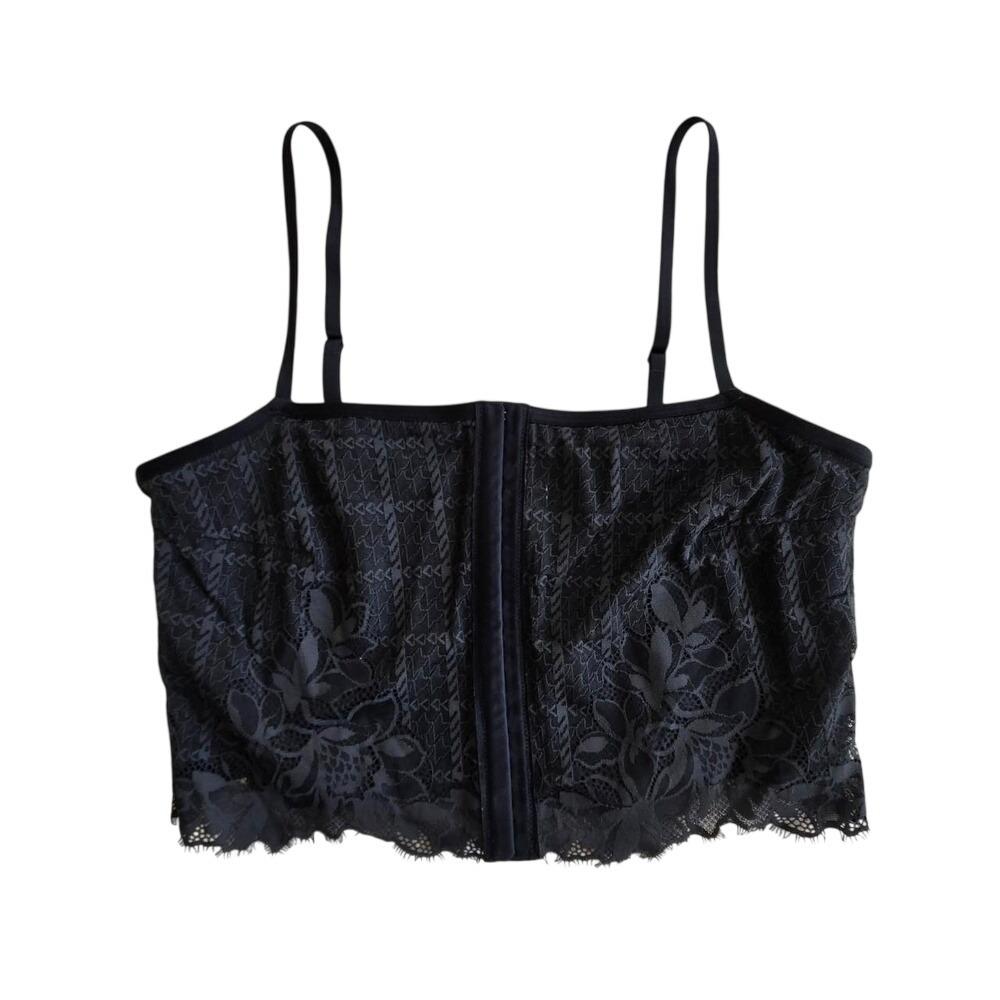 Aerie black lace floral corset bralette LG Alt Emo Goth Crop Top Festival Rave